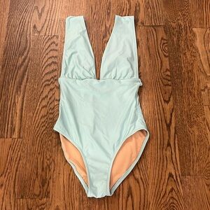 J CREW v neck plundge one piece turquoise blue swim size 4